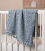 4 Katlı Müslin Bebek Battaniyesi - Koyu Mavi