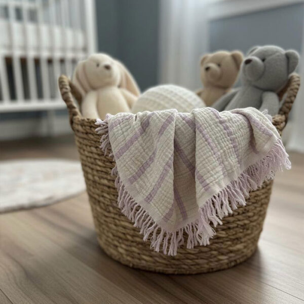 4 Katlı Müslin Bebek Battaniyesi - Çizgili Lila