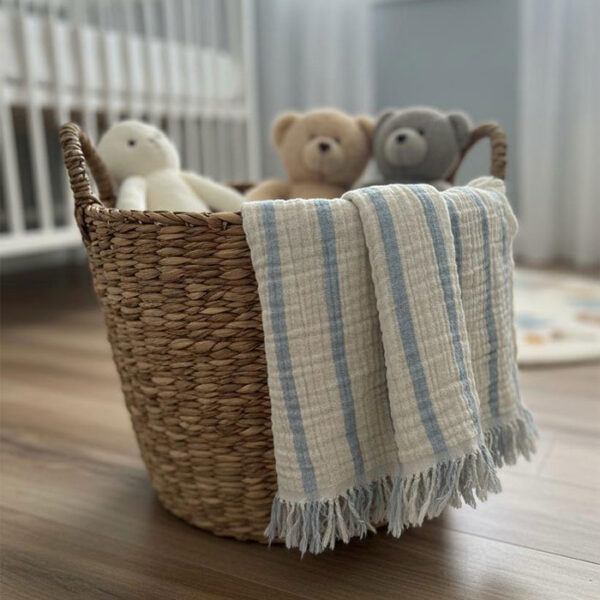 4 Katlı Müslin Bebek Battaniyesi - Çizgili Mavi