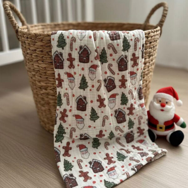 4 Katlı Müslin Bebek Battaniyesi - Yılbaşı Desenli