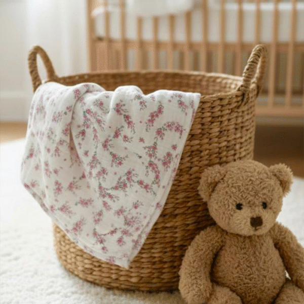 4 Katlı Müslin Bebek Battaniyesi - Çiçek Desenli