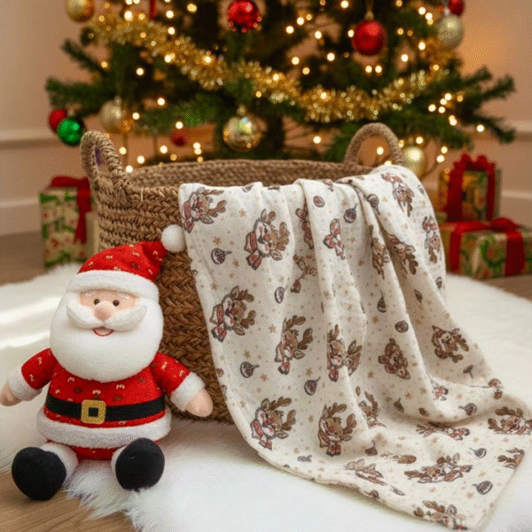 4 Katlı Müslin Bebek Battaniyesi - Geyik Desenli