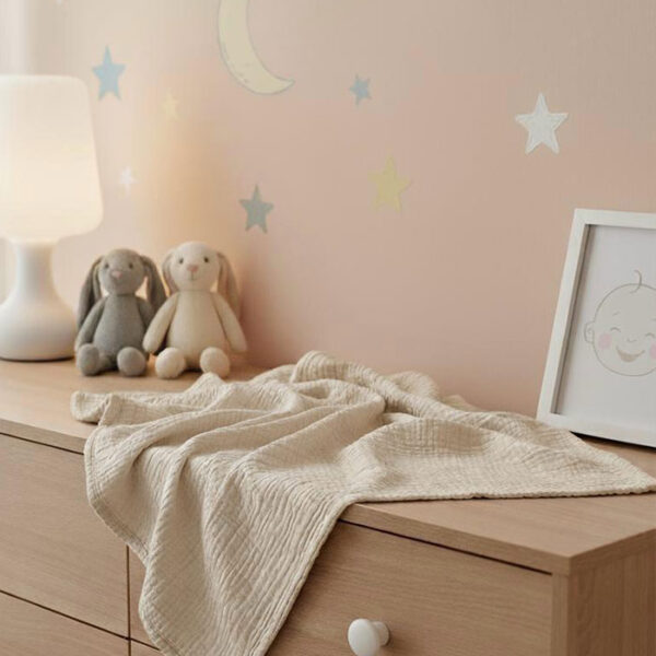 4 Katlı Müslin Bebek Battaniyesi - Pastel Krem